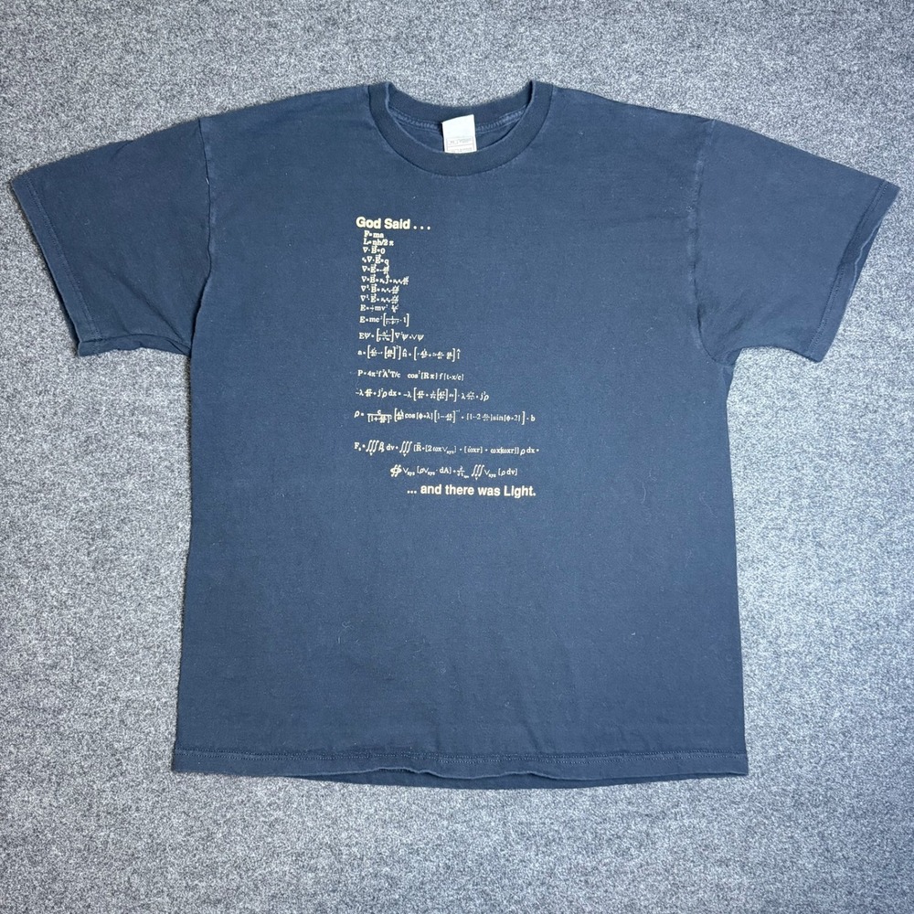 Vintage T-Shirt Mens XL Navy Blue Physics God Said Light Equations Tee